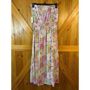 Jessica Simpson Strapless Pink Green Floral Maxi Dress NWT READ Size XL (5228)